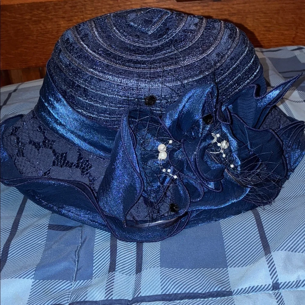 Chic Midnight Blue Women's Hat with Floral Accent